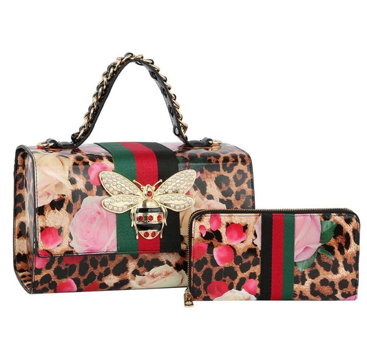 Animal Print Pink QBee Stripe 2-in-1 Satchel